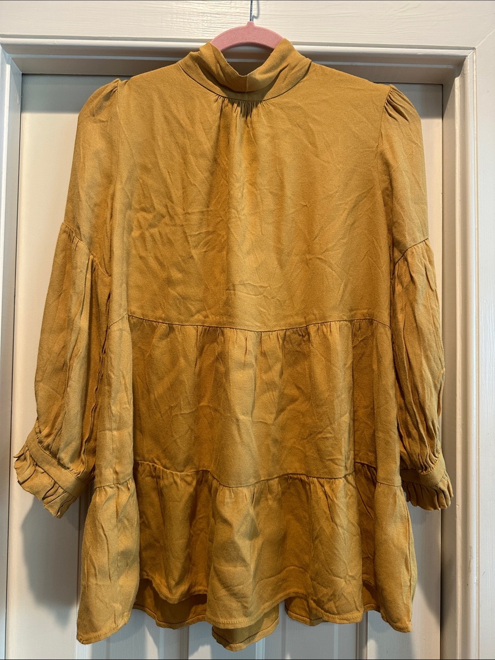 Mustard Tiered Long-Sleeve Women's Tunic